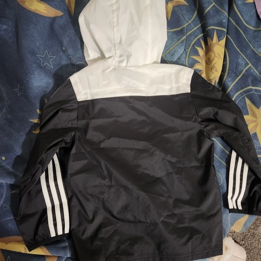 NWOT Adidas Boys' Original Tiro Hooded Windbreaker Jacket Black White 2XS